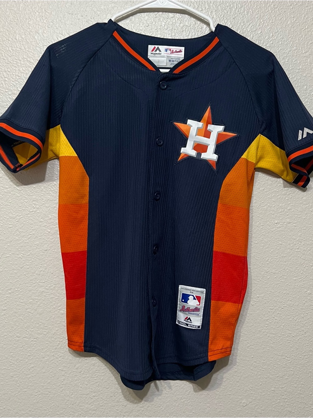 Majestic Houston Astros Cool Base Youth Size Medium Stitched Jersey Blue Retro